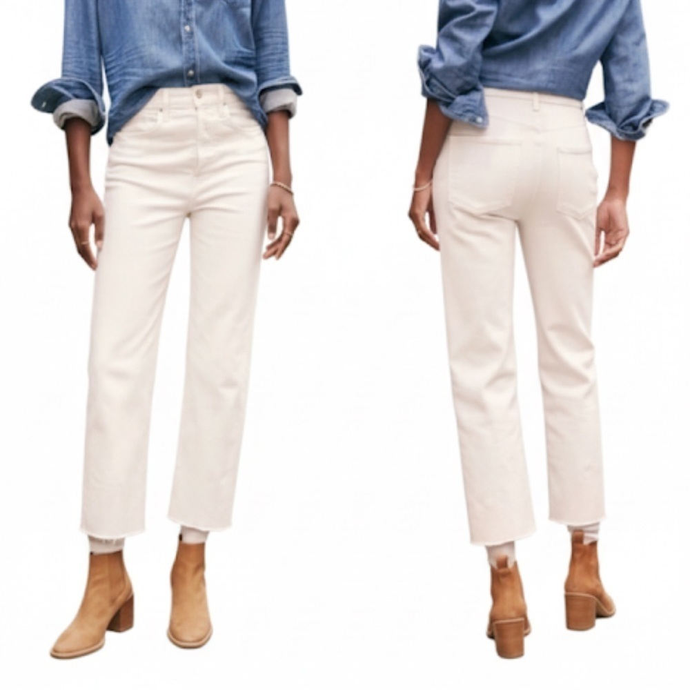 Frank & Eileen Monaghan Cream Straight Leg Raw Hem Jeans Size 24 NWOT